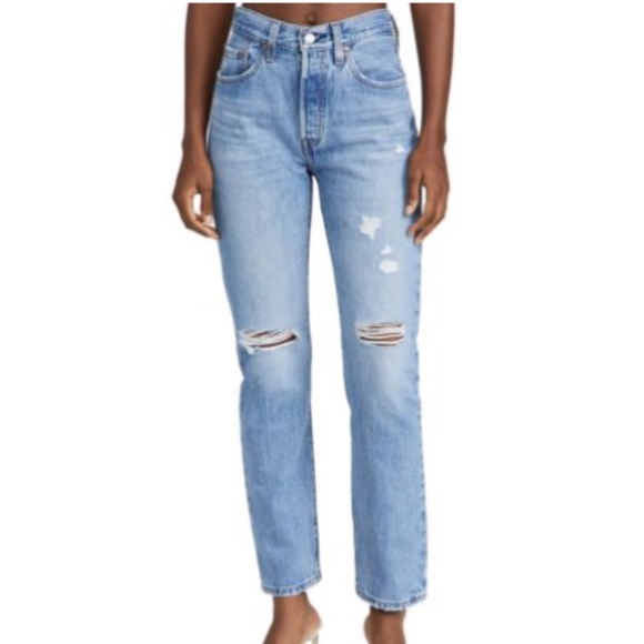 Levi's 501 Athens Crown With Destruction Ripped Straight Leg Jeans - Picture 2 of 10